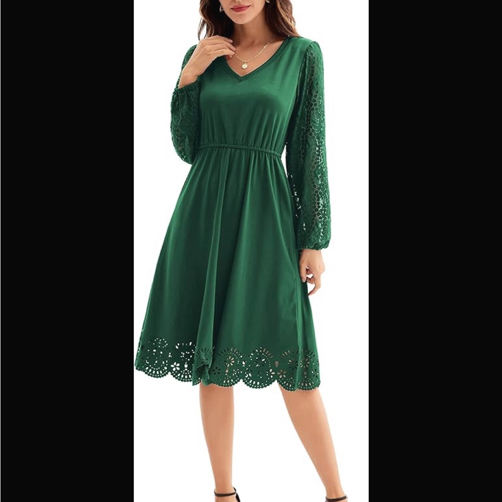 Elegant Green Lace Sleeve Dress